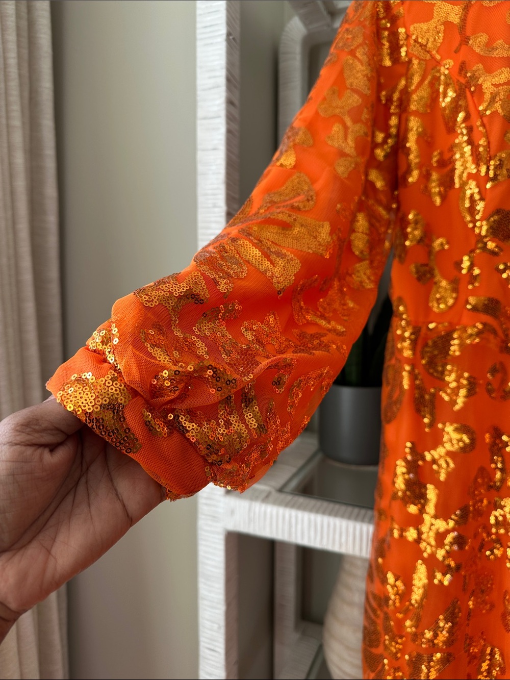 Elegant Orange Sequin Maxi Dress - Picture 4 of 7